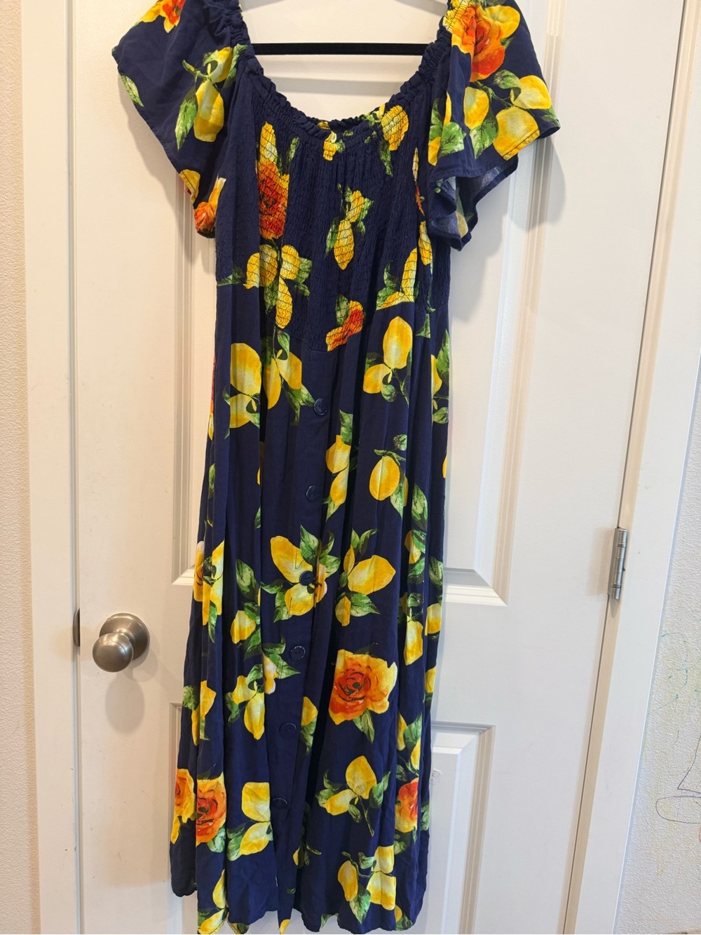 Always Indigo 2X Floral Lemon Print Maxi Dress